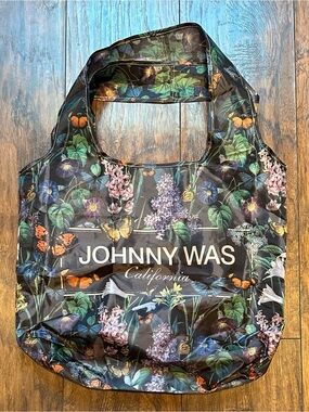 Johnny Was Black Floral & Butterfly Foldable Reusable Lightweight Tote